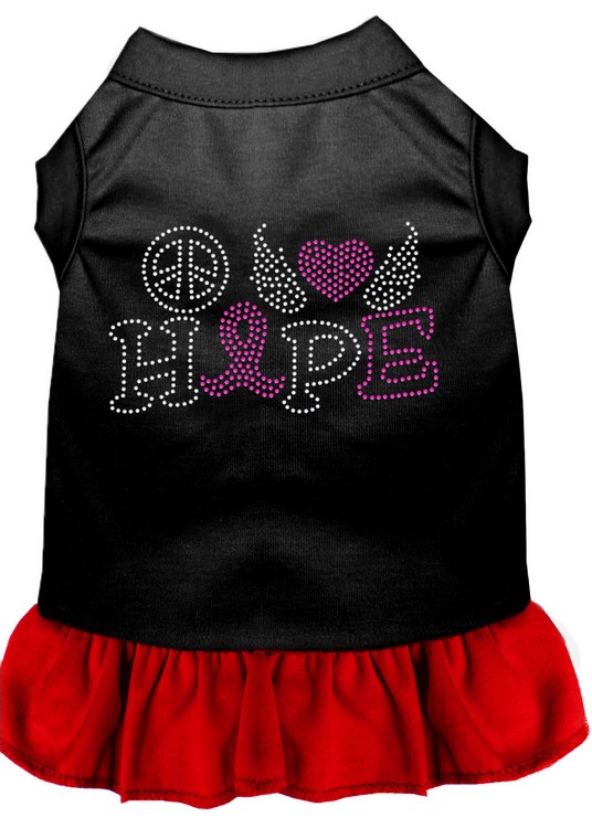 Peace Love Hope Breast Cancer Rhinestone Pet Dress Black with Red XXL